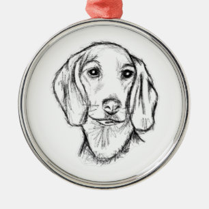 Adorno Metálico boceto de perro salchicha dibujado a mano en negro