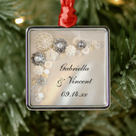 Adorno Metálico Boda de Botones de Perla Blanca y Diamante