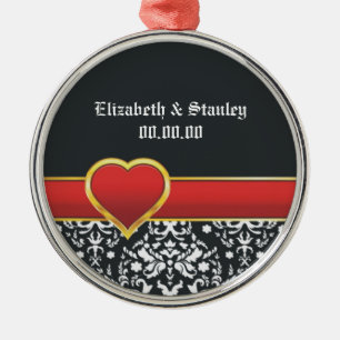 Adorno Metálico Boda de corazón rojo de damasco blanco negro salva