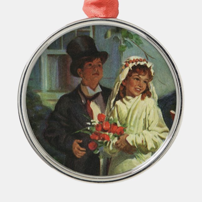 Adorno Metálico Boda de cosecha, hijos fingen novia y novio (Frente)