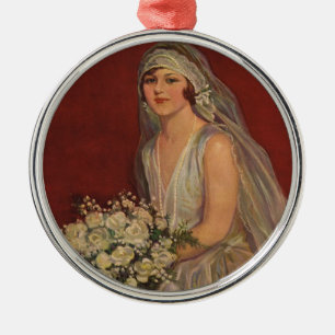 Adorno Metálico Boda de época, retrato de novia victoriana