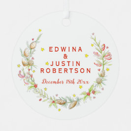 Adorno Metálico Boda de invierno acuarela de pino de berries