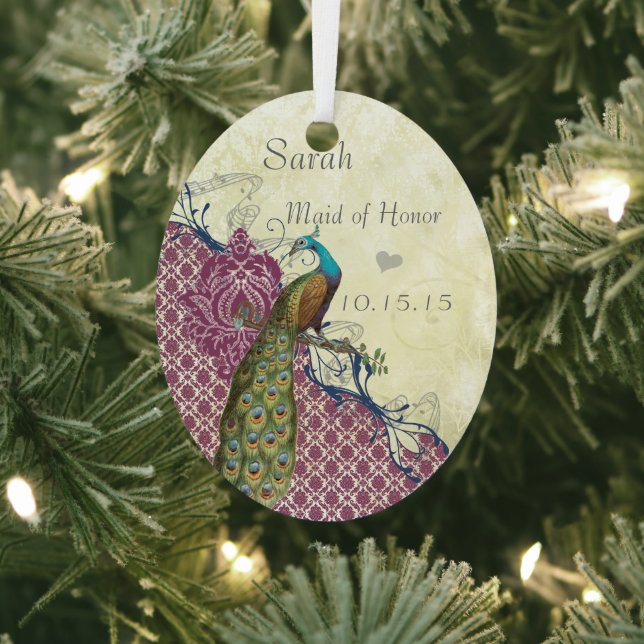 Adorno Metálico Boda de pavo real Damask elegante de Navy y Berry  (in situ)