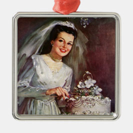 Adorno Metálico Boda Vintage, Novia Cortando la Torta de Boda