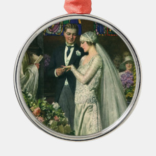 Adorno Metálico Boda Vintage, Novia y Novio con Menorá