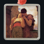 Adorno Metálico Bodas (por Frederic Leighton)<br><div class="desc">Este diseño presenta un cuadro del artista británico Frederic Leighton (1830-1896), famoso por sus obras que representan escenas históricas, bíblicas y clásicas en un estilo académico. Este cuadro muestra a un par de amantes recién casados en un abrazo cercano; la escena y el vestido son tradicionalmente mediterráneos. Es una hermosa...</div>