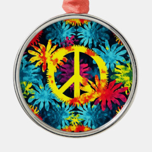 Adorno Metálico Boho Tie Dye Flower Peace Symbol Hippie Style
