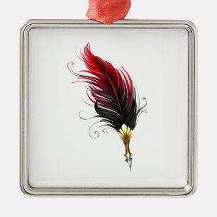 Adorno Metálico Bolígrafo pluma roja con plumilla dorada