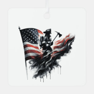 Adorno Metálico Bombero americano. Bandera de los Estados Unidos.