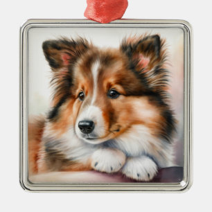 ADORNO METÁLICO BONITO COLOR DE AGUA TRI COLOR SHETLAND SHEEPDOG