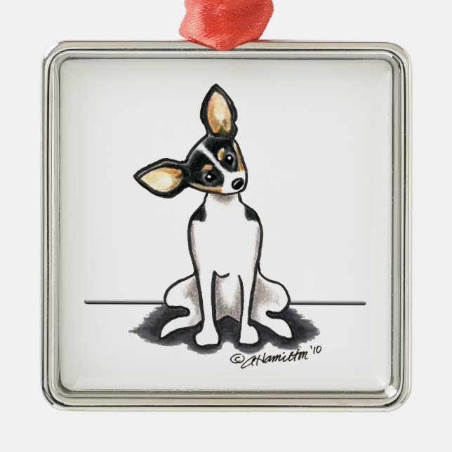 Adorno Metálico Bonito Tricolor Rat Terrier Sit (Frente)