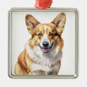 ADORNO METÁLICO BONITO Y PERRO BLANCO WELSH CORGI DOG