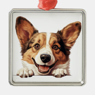ADORNO METÁLICO BONITO Y PERRO BLANCO WELSH CORGI DOG