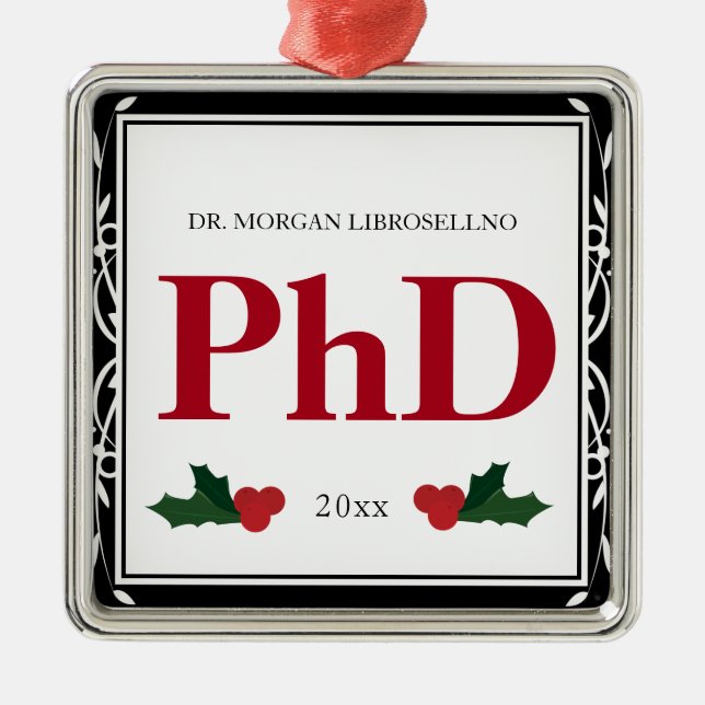 Adorno Metálico Borde Blanco Blanco Blanco Rojo Nombre año PhD (Frente)