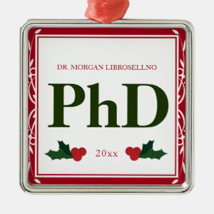 Adorno Metálico Borde Red Green Holly Nombre Año Graduación de PhD