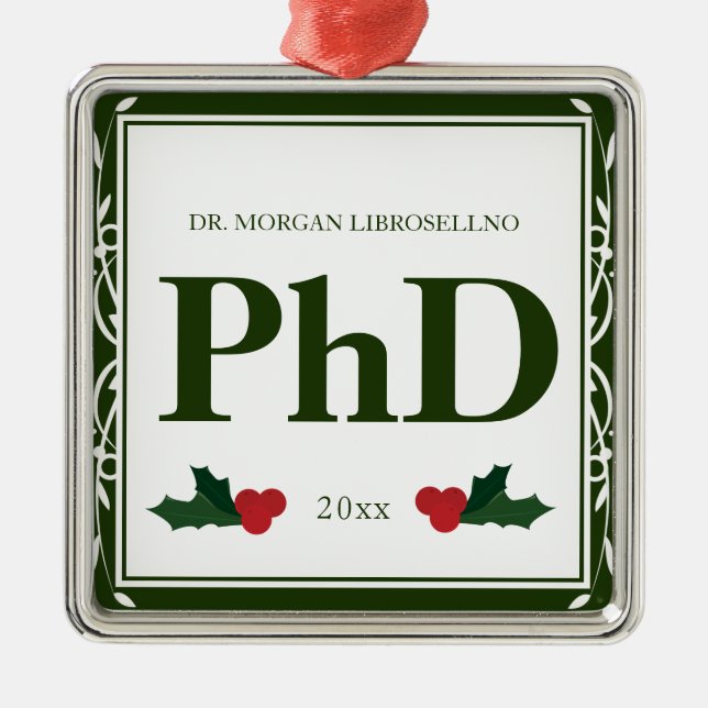 Adorno Metálico Borde Verde Blanco Nombre Año Graduación de PhD (Frente)