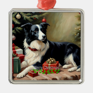 Adorno Metálico Border Collie Navidad