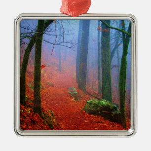Adorno Metálico Bosque Pintado Niebla Azul de Otoño