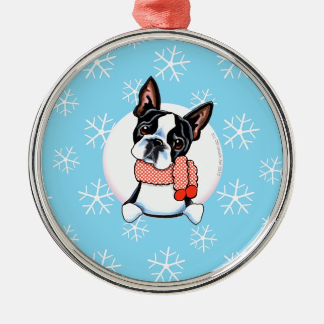 Adorno Metálico Boston terrier deja que nieve (Frente)