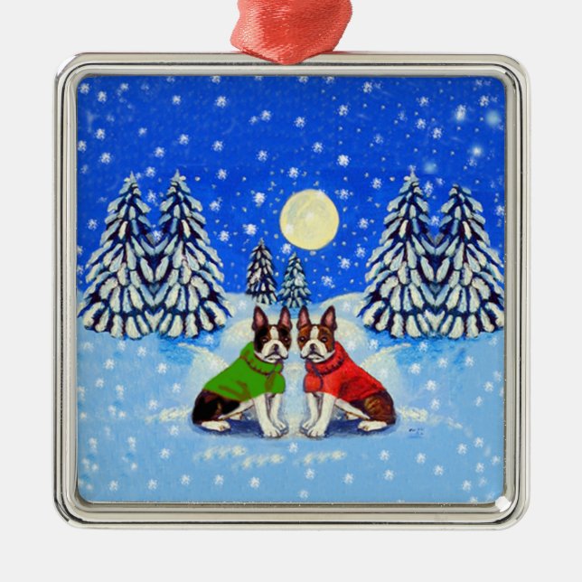 Adorno Metálico Boston Terrier Ornament Square Premium (Frente)