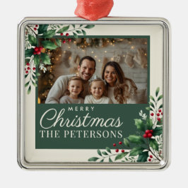Adorno Metálico Botanical Cream Custom Photo Christmas Ornament