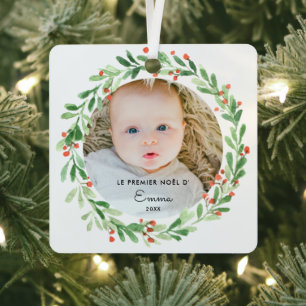 Adorno Metálico Boule De Noël Premier Noël Avec Foto Et Prénom