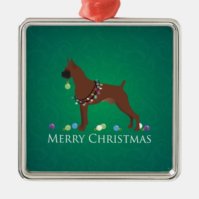 Adorno Metálico Boxer Dog Merry Christmas Design (Frente)