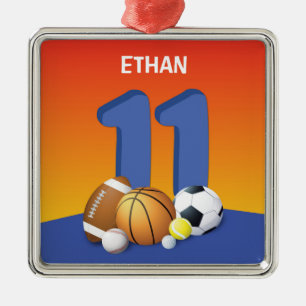 Adorno Metálico Boy 11th Birthday Sports Balls