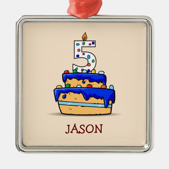 Adorno Metálico Boy 5th Birthday, 5 on Sweet Blue Cake (Frente)