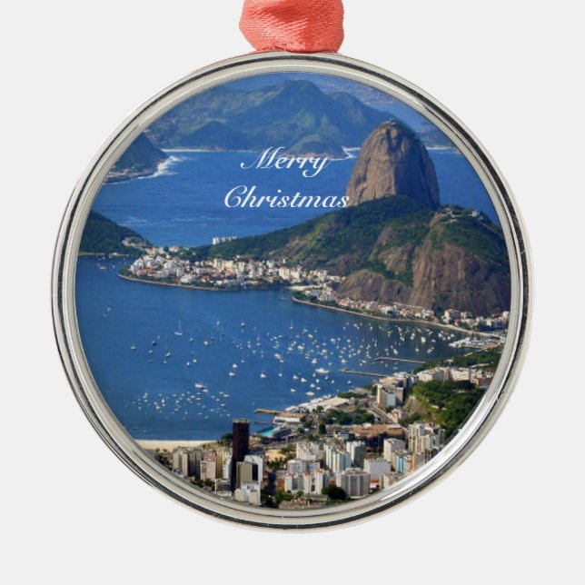 Adorno Metálico Brasil: Paisaje de Río de Janeiro - Feliz Navidad (Frente)