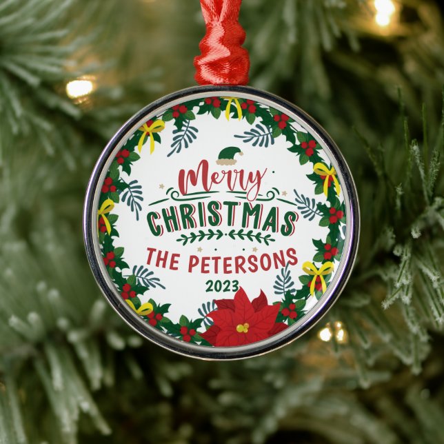 Adorno Metálico Brillante Navidad de la Poinsettia Roja (Árbol)