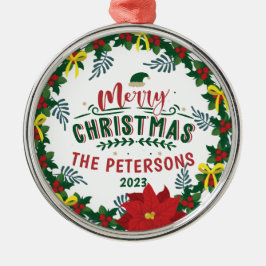 Adorno Metálico Brillante Navidad de la Poinsettia Roja