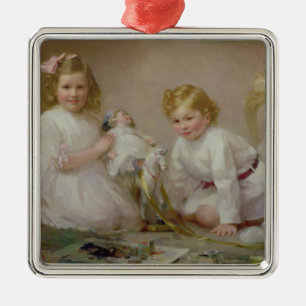 Adorno Metálico Brother y una hermana que juegan, 1915