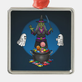 Adorno Metálico Bruja verde y fantasmas Halloween Trick o Trete