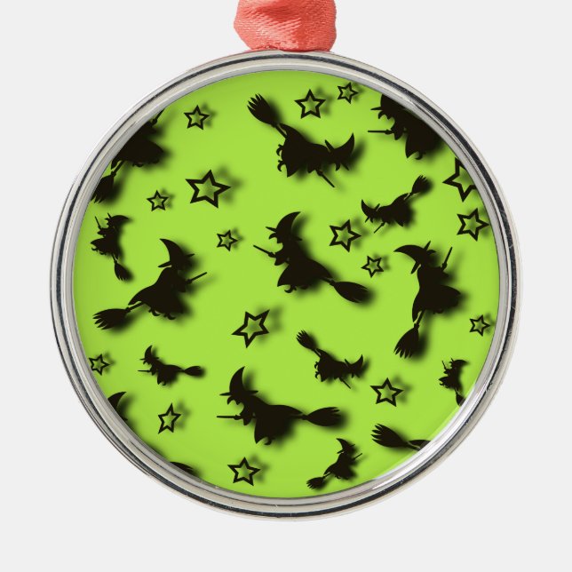 Adorno Metálico Bruja voladora entre las estrellas en la noche de  (Frente)