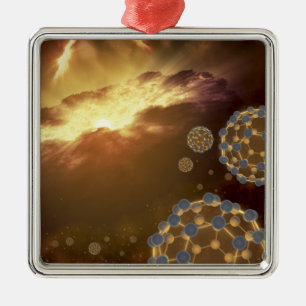 Adorno Metálico Buckyballs que flota en espacio interestelar