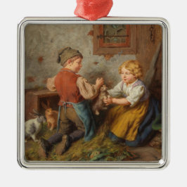 Adorno Metálico Buenos Amigos (Jóvenes Jugando Con Conejo Mascota)