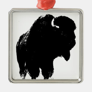 Adorno Metálico Búfalo de Bison Black & White Pop Art