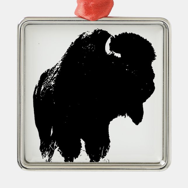 Adorno Metálico Búfalo de Bison Black & White Pop Art (Frente)