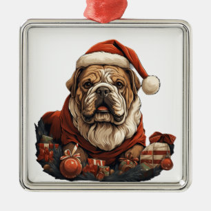 ADORNO METÁLICO BULLDOG DE DIBUJOS ANIMADOS NAVIDEÑOS CON REGALOS