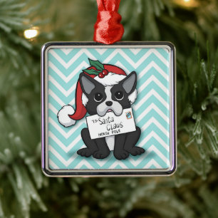 Adorno Metálico Bulldog francés Santa Claus Holiday