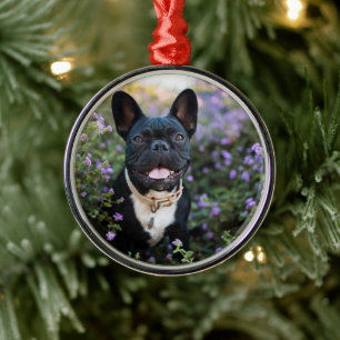 Adorno Metálico Bulldog francés se sienta en las flores