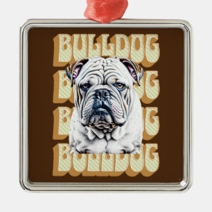 Adorno Metálico Bulldog inglés con fuente retro