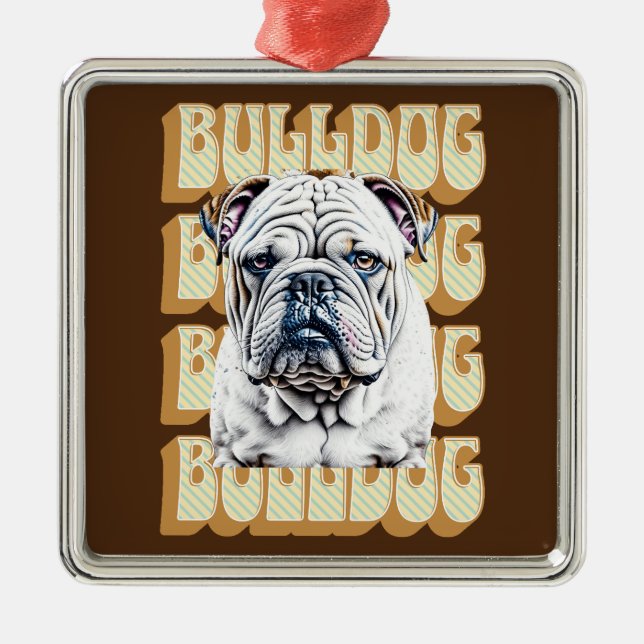 Adorno Metálico Bulldog inglés con fuente retro (Frente)