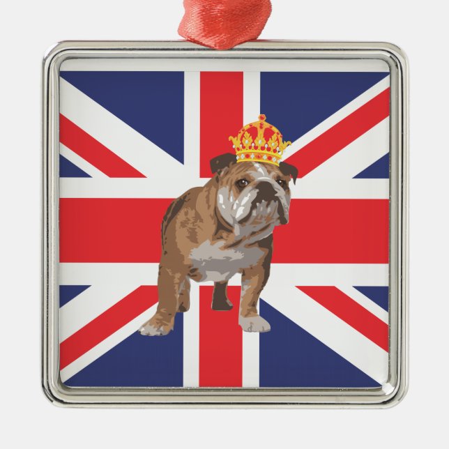 Adorno Metálico Bulldog inglés con la corona y Union Jack (Frente)