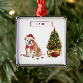 Adorno Metálico Bulldog inglés Navidades graciosos perro con árbol
