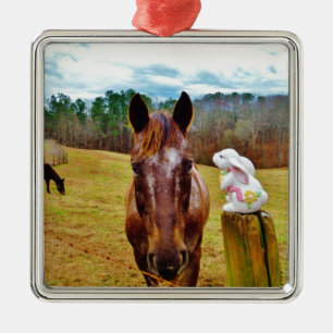 Adorno Metálico Bunny de Pascua y caballo marrón