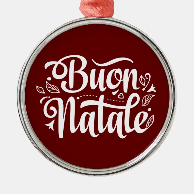 Adorno Metálico Buon Natale Navidades sencillos rojos italianos (Frente)