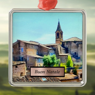 Adorno Metálico Buon Natale Orvieto Italia Hillside e Iglesia