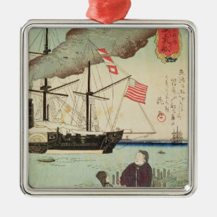 Adorno Metálico Buque de guerra americano en un puerto japonés
